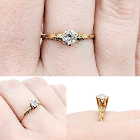 Ring Solitaire .40ct Old Euro Cut Diamond 14ky 2mm Sz7 1.8g 225040094