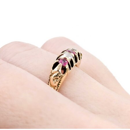 Ring .12ctw Mine Cut Diamonds .2ctw Ruby 10ky 5.6mm Sz7.75 4.4g 225040084