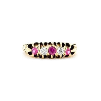 Ring .12ctw Mine Cut Diamonds .2ctw Ruby 10ky 5.6mm Sz7.75 4.4g 225040084