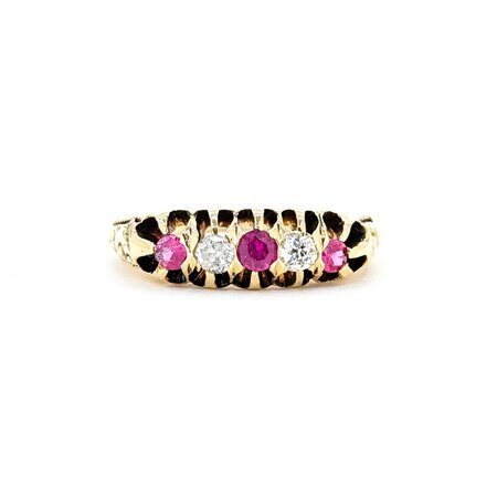 Ring .12ctw Mine Cut Diamonds .2ctw Ruby 10ky 5.6mm Sz7.75 4.4g 225040084