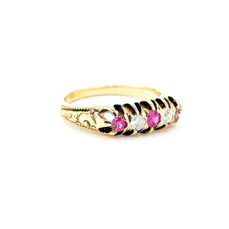 Ring .12ctw Mine Cut Diamonds .2ctw Ruby 10ky 5.6mm Sz7.75 4.4g 225040084
