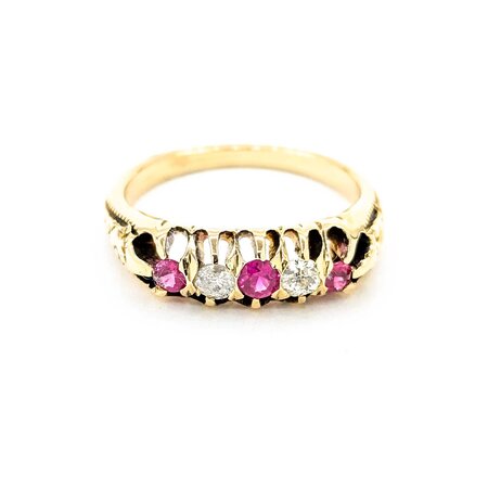 Ring .12ctw Mine Cut Diamonds .2ctw Ruby 10ky 5.6mm Sz7.75 4.4g 225040084