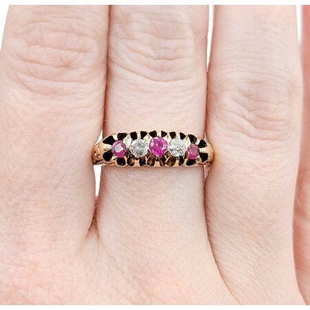 Ring .12ctw Mine Cut Diamonds .2ctw Ruby 10ky 5.6mm Sz7.75 4.4g 225040084