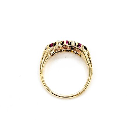 Ring .12ctw Mine Cut Diamonds .2ctw Ruby 10ky 5.6mm Sz7.75 4.4g 225040084
