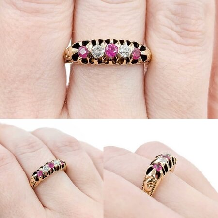 Ring .12ctw Mine Cut Diamonds .2ctw Ruby 10ky 5.6mm Sz7.75 4.4g 225040084