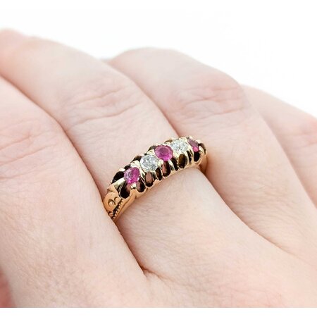 Ring .12ctw Mine Cut Diamonds .2ctw Ruby 10ky 5.6mm Sz7.75 4.4g 225040084