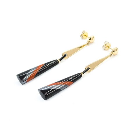 Earrings Dangle Onyx & Enamel 14ky 3x.3" 10.7g 225040100