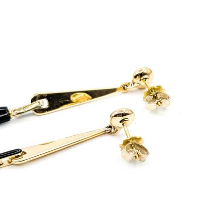 Earrings Dangle Onyx & Enamel 14ky 3x.3" 10.7g 225040100