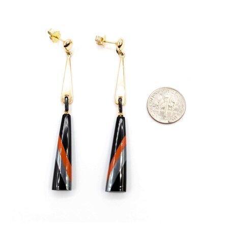 Earrings Dangle Onyx & Enamel 14ky 3x.3" 10.7g 225040100