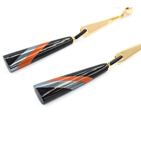 Earrings Dangle Onyx & Enamel 14ky 3x.3" 10.7g 225040100
