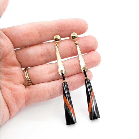 Earrings Dangle Onyx & Enamel 14ky 3x.3" 10.7g 225040100