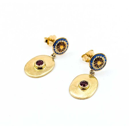 Earrings Bezel Set Drop .30ctw Ruby White & Blue Enamel 18ky/22ky 1x.5" 4.8g 225040106