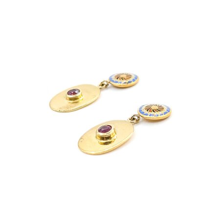 Earrings Bezel Set Drop .30ctw Ruby White & Blue Enamel 18ky/22ky 1x.5" 4.8g 225040106