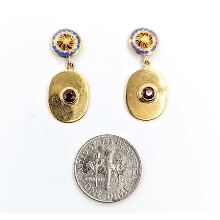 Earrings Bezel Set Drop .30ctw Ruby White & Blue Enamel 18ky/22ky 1x.5" 4.8g 225040106