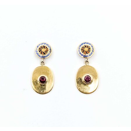 Earrings Bezel Set Drop .30ctw Ruby White & Blue Enamel 18ky/22ky 1x.5" 4.8g 225040106