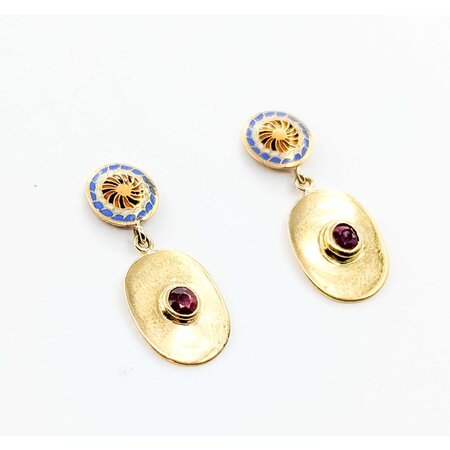 Earrings Bezel Set Drop .30ctw Ruby White & Blue Enamel 18ky/22ky 1x.5" 4.8g 225040106
