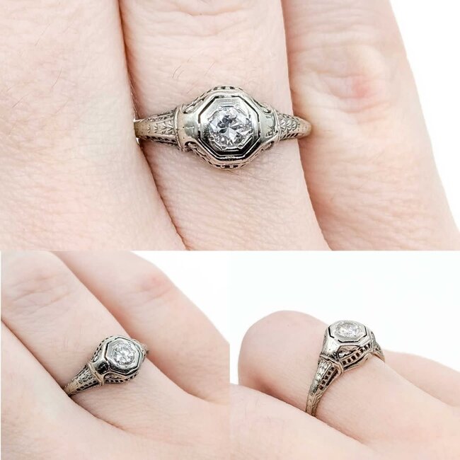 Ring Antique Early 20th Century .20ct Euro Cut Diamond 14kw sz6.5 124060761