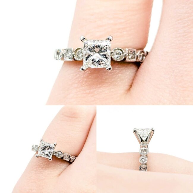 Ring Engagement .70ct Princess Cut Diamond 18kw Sz3.75 3.22g 225040143