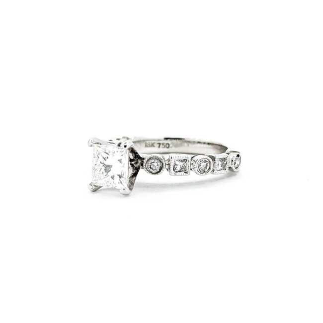 Ring Engagement .70ct Princess Cut Diamond 18kw Sz3.75 3.22g 225040143