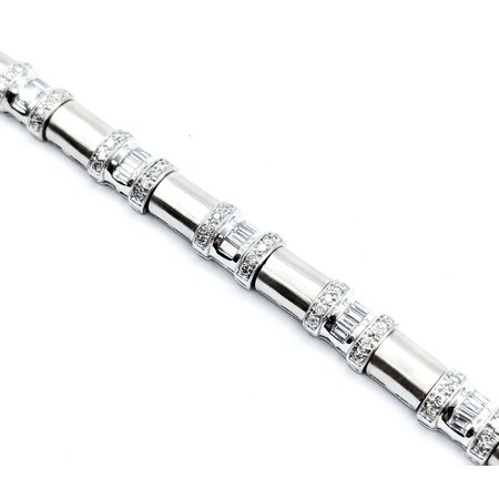 Bracelet Half Round Brushed 2.00ctw Round/Baguette Diamonds 14kw 8mm 7.25" 30.24g 225040112