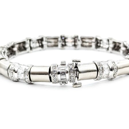 Bracelet Half Round Brushed 2.00ctw Round/Baguette Diamonds 14kw 8mm 7.25" 30.24g 225040112