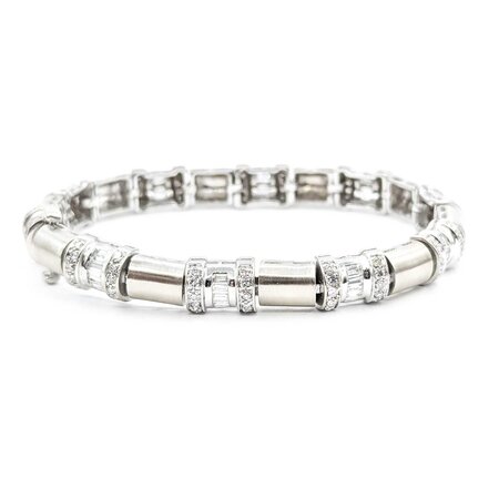 Bracelet Half Round Brushed 2.00ctw Round/Baguette Diamonds 14kw 8mm 7.25" 30.24g 225040112