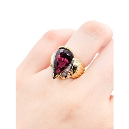 Ring .33ctw Round/Baguette Diamonds 5.25ct Rubelite Tourmaline 18ky Sz6 14.04g 225040115