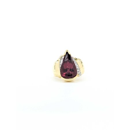 Ring .33ctw Round/Baguette Diamonds 5.25ct Rubelite Tourmaline 18ky Sz6 14.04g 225040115