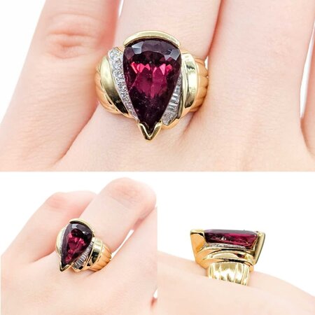 Ring .33ctw Round/Baguette Diamonds 5.25ct Rubelite Tourmaline 18ky Sz6 14.04g 225040115