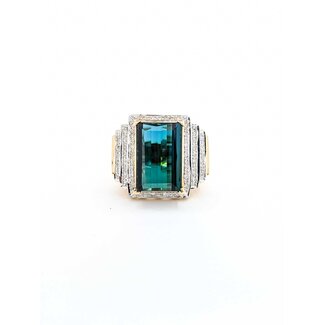 Ring .20ctw Round Diamonds 9.38ct Tourmaline 18ky Sz7 16.76g 225040116