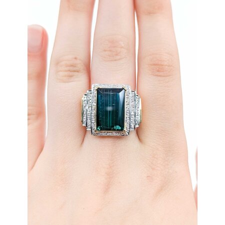 Ring .20ctw Round Diamonds 9.38ct Tourmaline 18ky Sz7 16.76g 225040116