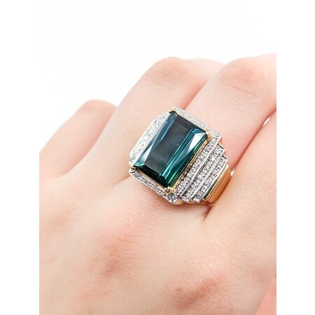 Ring .20ctw Round Diamonds 9.38ct Tourmaline 18ky Sz7 16.76g 225040116