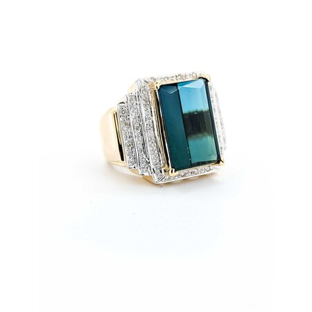 Ring .20ctw Round Diamonds 9.38ct Tourmaline 18ky Sz7 16.76g 225040116