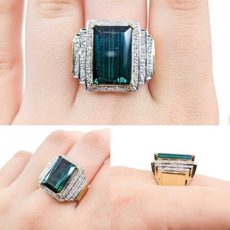 Ring .20ctw Round Diamonds 9.38ct Tourmaline 18ky Sz7 16.76g 225040116