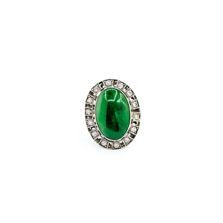 Ring .28ctw Single Cut Diamonds 16x11mm Jade 9kw 22x17mm 4.30g 225040129