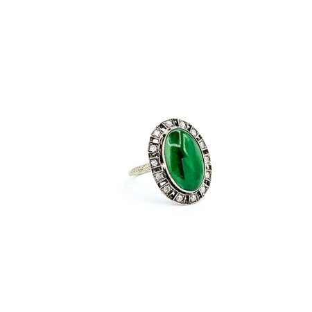 Ring .28ctw Single Cut Diamonds 16x11mm Jade 9kw 22x17mm 4.30g 225040129