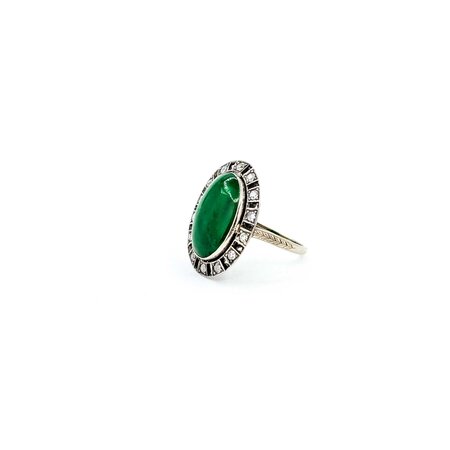 Ring .28ctw Single Cut Diamonds 16x11mm Jade 9kw 22x17mm 4.30g 225040129