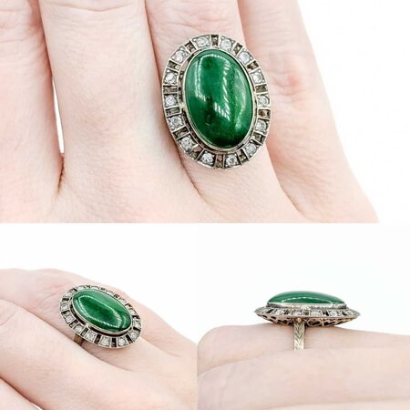 Ring .28ctw Single Cut Diamonds 16x11mm Jade 9kw 22x17mm 4.30g 225040129