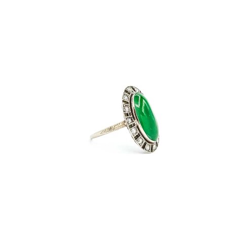 Ring .28ctw Single Cut Diamonds 16x11mm Jade 9kw 22x17mm 4.30g 225040129