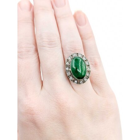 Ring .28ctw Single Cut Diamonds 16x11mm Jade 9kw 22x17mm 4.30g 225040129