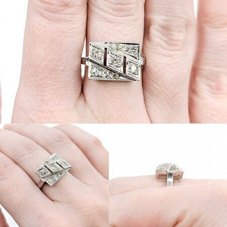 Ring Milgrain .36ctw Old Euro Cut Diamonds 14kw 15.5x11.5mm Sz6.75 5g 225040076