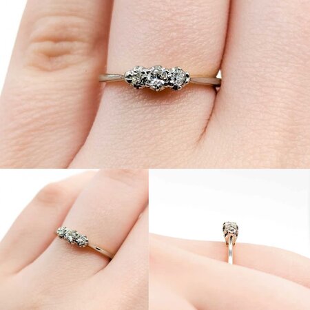 Ring 3-Stone .16ctw Old Euro Cut Diamonds 18ky 1.6mm Sz5 1.9g 125040046
