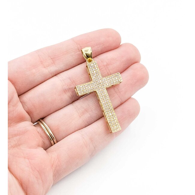 Pendant Pave Cross .24ctw Round Diamonds 14ky 1.8x0.9" 4g 125040035