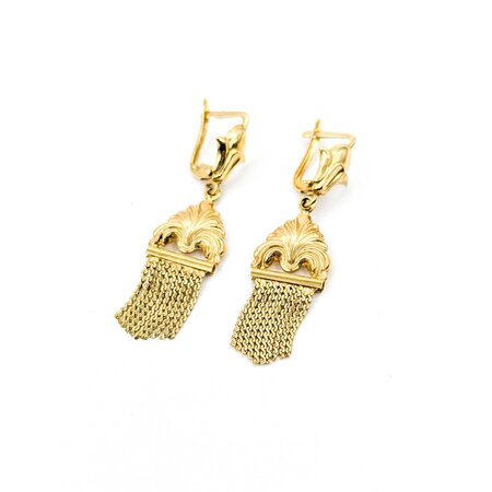 Earrings Fleur De Lis Dangle Tassel 18ky 1.75x.6" 6.3g 225040107