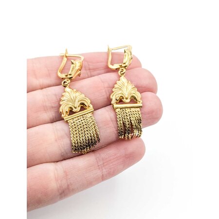 Earrings Fleur De Lis Dangle Tassel 18ky 1.75x.6" 6.3g 225040107