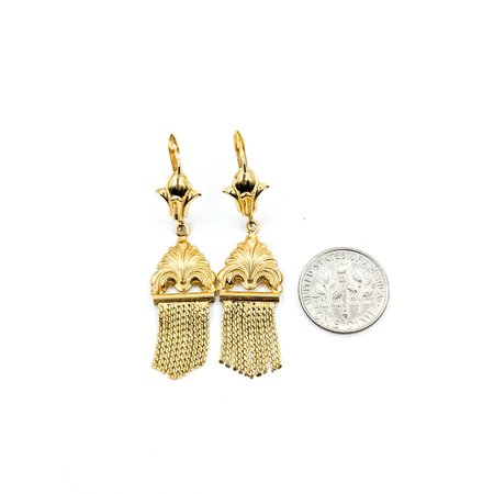 Earrings Fleur De Lis Dangle Tassel 18ky 1.75x.6" 6.3g 225040107