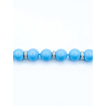 Necklace 1.50ctw Round Diamonds Strung Diamond Rondelles Turquoise Beads 18kw 17" 14mm 224032250