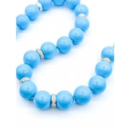 Necklace 1.50ctw Round Diamonds Strung Diamond Rondelles Turquoise Beads 18kw 17" 14mm 224032250