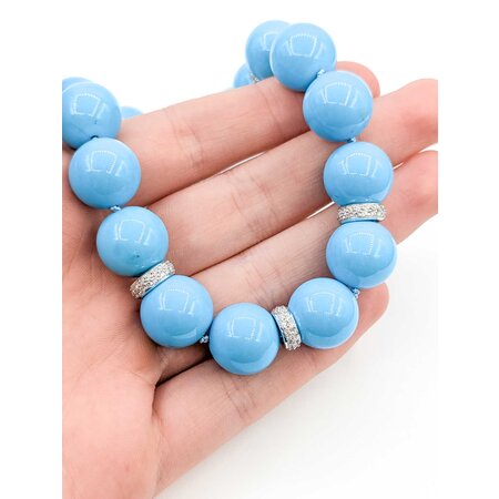 Necklace 1.50ctw Round Diamonds Strung Diamond Rondelles Turquoise Beads 18kw 17" 14mm 224032250
