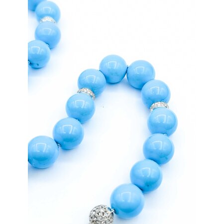 Necklace 1.50ctw Round Diamonds Strung Diamond Rondelles Turquoise Beads 18kw 17" 14mm 224032250